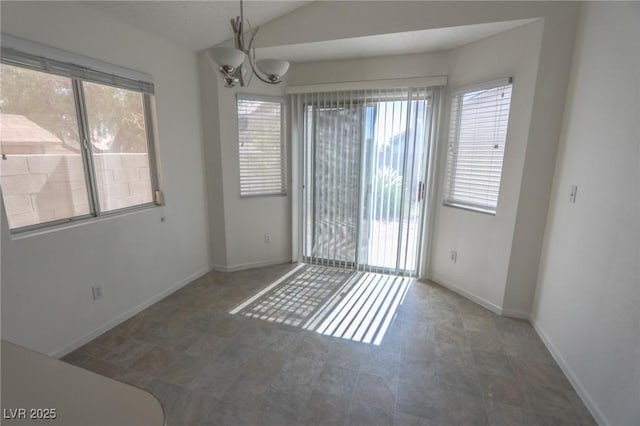 1349 Goldenglow Rd, Las Vegas, NV 89108 - unfurnished dining area featuring healthy amount of natural light, a chandelier, and lofted ceiling