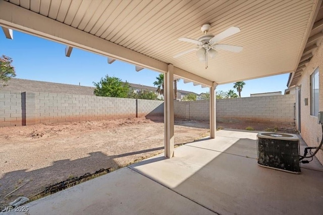 905 Harp Way N, Las Vegas, NV 89032 - fenced backyard featuring a ceiling fan and a patio area