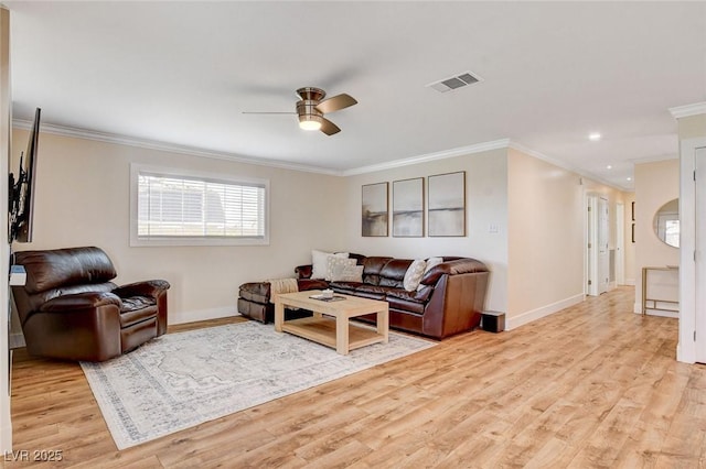 925 Alan Shepard St, Las Vegas, NV 89145 - living area featuring ceiling fan, ornamental molding, light wood-type flooring, and recessed lighting