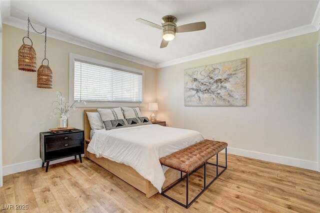 925 Alan Shepard St, Las Vegas, NV 89145 - bedroom featuring crown molding, light wood-type flooring, and ceiling fan