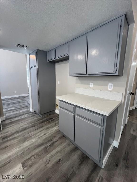 3238 Canyon Terrace Dr, Laughlin, NV 89029 - kitchen featuring gray cabinets, dark wood-style flooring, a textured ceiling, and light countertops