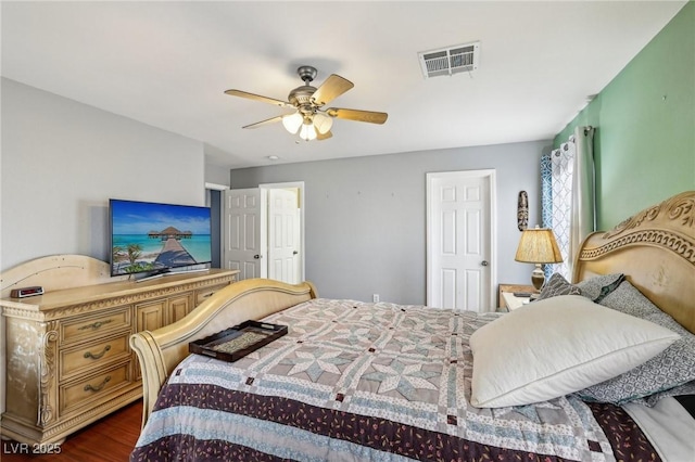 11620 Longhirst Hall Ln, Las Vegas, NV 89138 - bedroom with dark wood-style floors and ceiling fan