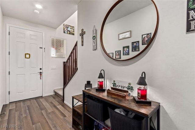 6313 Voss St, North Las Vegas, NV 89081 - foyer entrance featuring stairs and wood finished floors