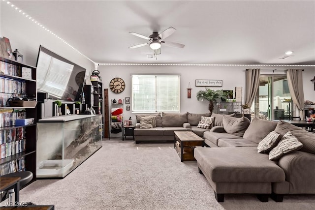6313 Voss St, North Las Vegas, NV 89081 - carpeted living room featuring ceiling fan