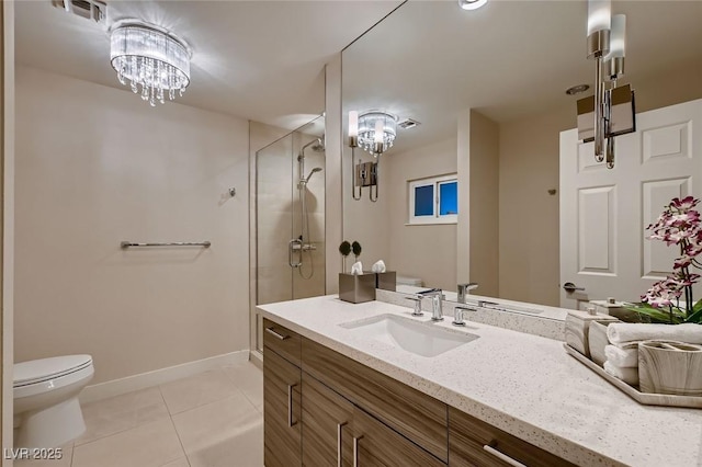 6316 Bluejay Way, Las Vegas, NV 89146 - bathroom with tile patterned floors, an enclosed shower, and vanity