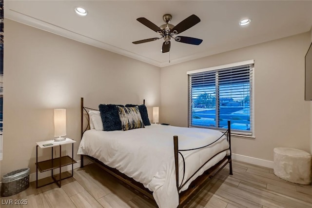 6316 Bluejay Way, Las Vegas, NV 89146 - bedroom featuring recessed lighting, light wood-style flooring, and a ceiling fan
