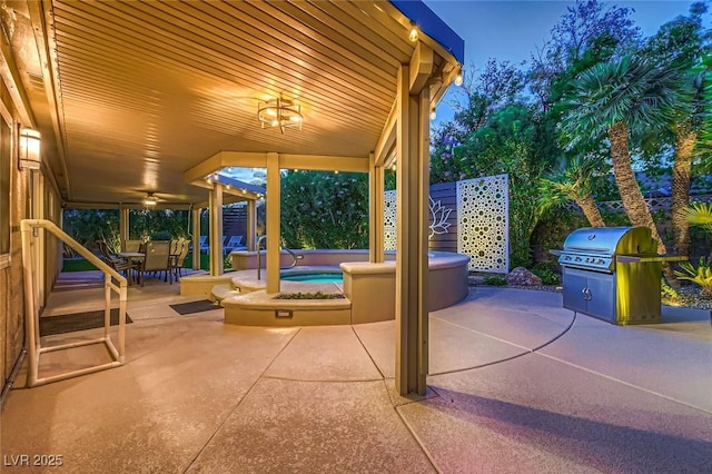 6316 Bluejay Way, Las Vegas, NV 89146 - view of patio / terrace with area for grilling, ceiling fan, outdoor dining space, and a swimming pool