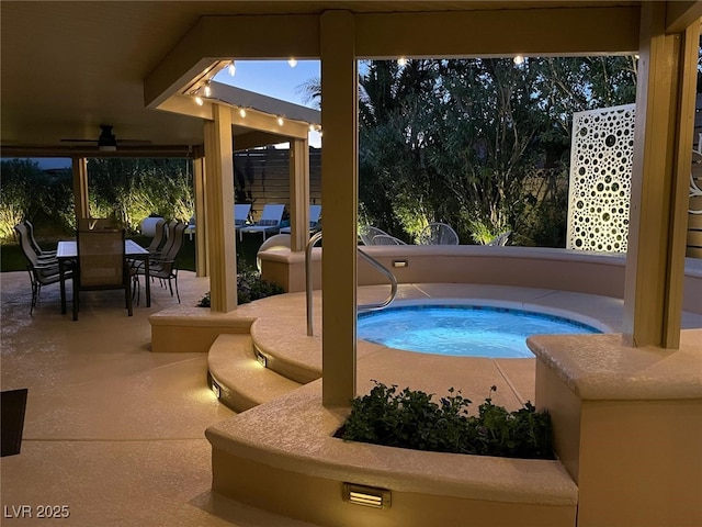 6316 Bluejay Way, Las Vegas, NV 89146 - view of swimming pool featuring a community hot tub, outdoor dining area, a ceiling fan, and a patio