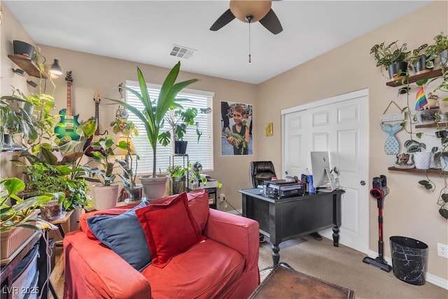 7854 Brianna Cheerful Ave, Las Vegas, NV 89178 - office with a ceiling fan and carpet flooring