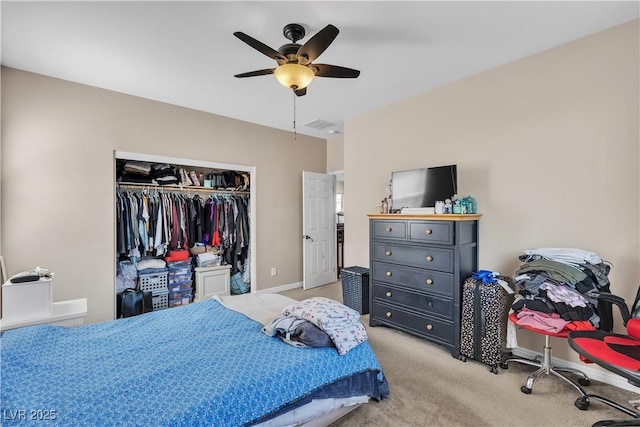 7854 Brianna Cheerful Ave, Las Vegas, NV 89178 - bedroom featuring light carpet, a closet, and ceiling fan