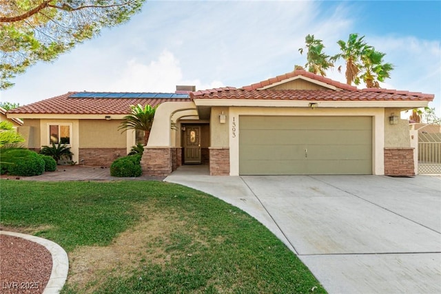 1393 Calmview Pl, Las Vegas, NV 89110 - mediterranean / spanish house with stucco siding, a garage, and concrete driveway