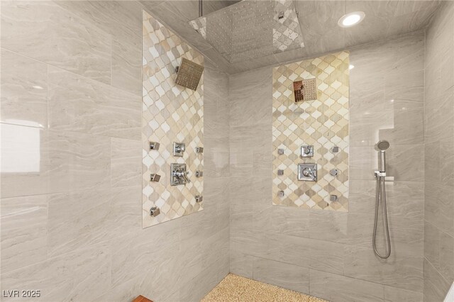 38 Pebble Dunes Ct, Las Vegas, NV 89141 - full bathroom featuring tiled shower and recessed lighting