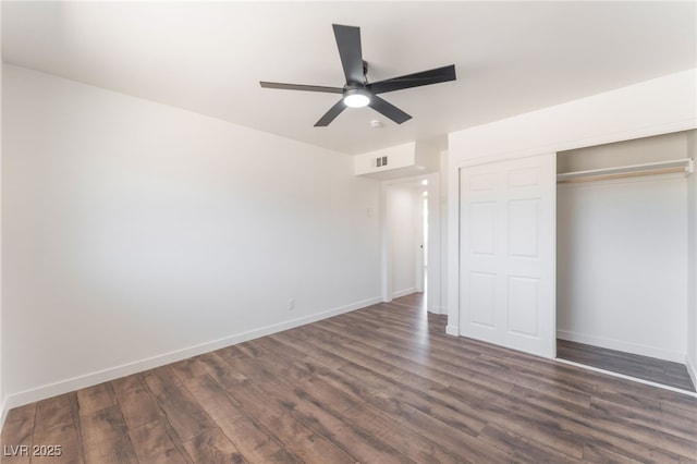 1313 Purple Sage Ave, Las Vegas, NV 89108 - unfurnished bedroom with dark wood-style flooring, a closet, and a ceiling fan