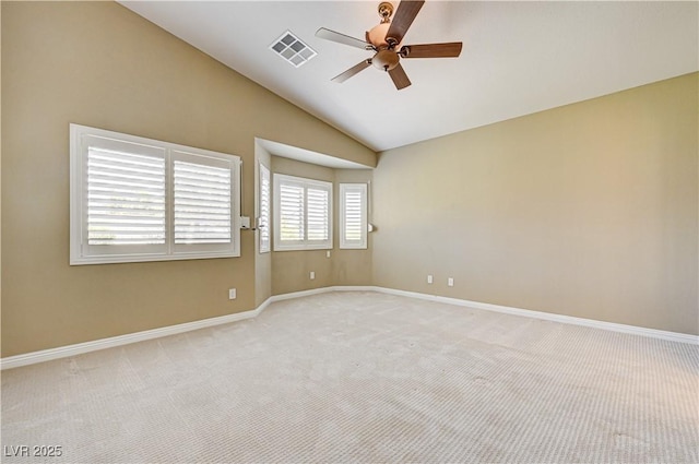 8204 Turbys Treehouse Pl, Las Vegas, NV 89131 - unfurnished room featuring ceiling fan, vaulted ceiling, and light carpet