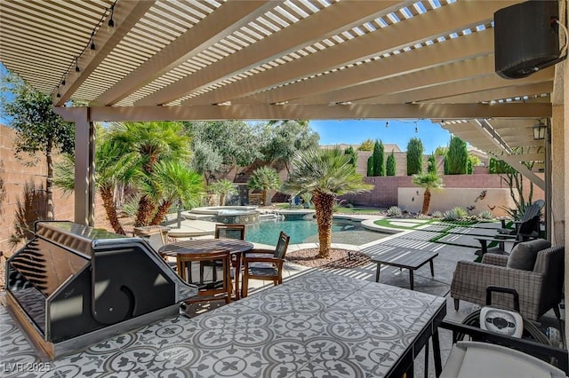 2333 Indigo Island St, Henderson, NV 89044 - fenced backyard featuring a patio, a pool with connected hot tub, and a pergola