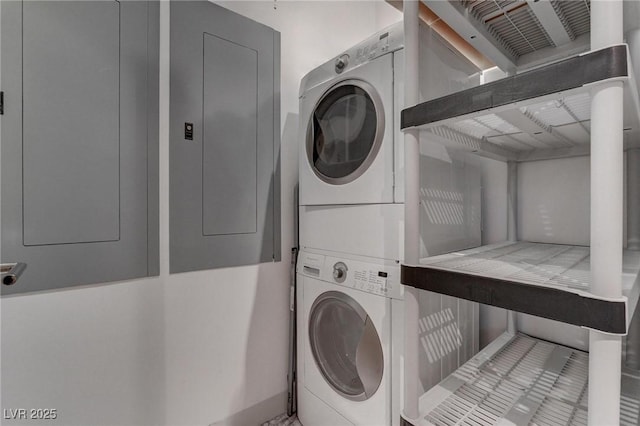 4575 Dean Martin Dr Unit 2607, Las Vegas, NV 89103 - washroom with stacked washing machine and dryer and electric panel