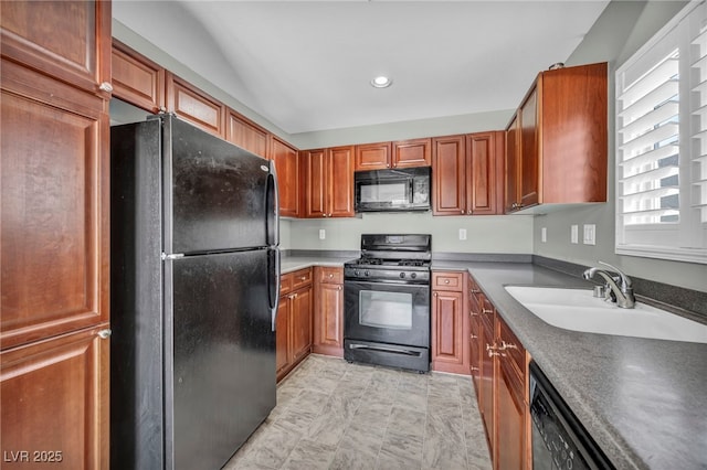9104 Pearl Cotton Ave, Las Vegas, NV 89149 - kitchen featuring black appliances, brown cabinets, and recessed lighting