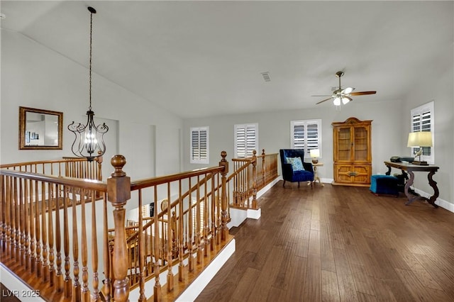 326 Caneflower Ct, North Las Vegas, NV 89031 - corridor featuring an upstairs landing, dark wood-style flooring, a chandelier, and vaulted ceiling