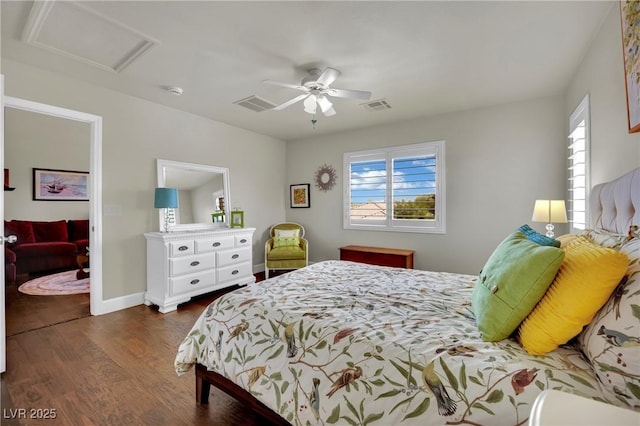 326 Caneflower Ct, North Las Vegas, NV 89031 - bedroom featuring dark wood-style flooring, attic access, and a ceiling fan