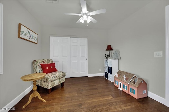 326 Caneflower Ct, North Las Vegas, NV 89031 - living area featuring a ceiling fan and dark wood finished floors