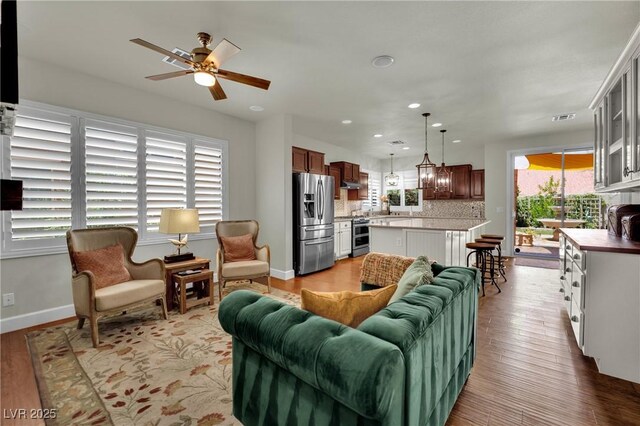 326 Caneflower Ct, North Las Vegas, NV 89031 - living area featuring ceiling fan, recessed lighting, and light wood-type flooring