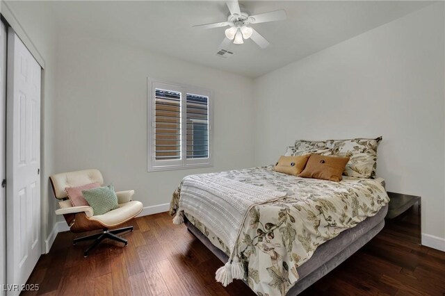 326 Caneflower Ct, North Las Vegas, NV 89031 - bedroom featuring a closet, wood finished floors, and a ceiling fan