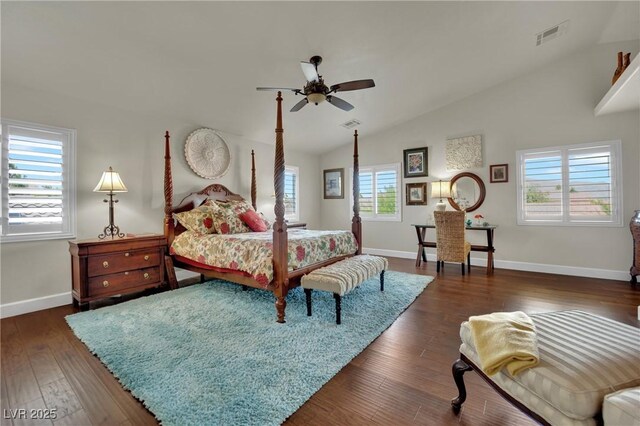 326 Caneflower Ct, North Las Vegas, NV 89031 - bedroom with lofted ceiling, wood finished floors, and ceiling fan