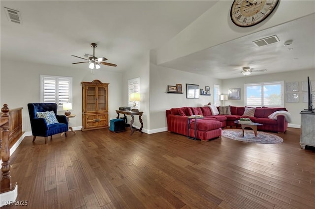 326 Caneflower Ct, North Las Vegas, NV 89031 - living area with ceiling fan and dark wood-type flooring