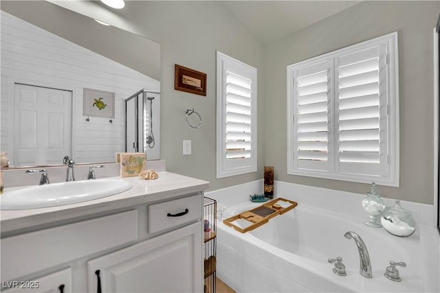 326 Caneflower Ct, North Las Vegas, NV 89031 - bathroom with a bath, vanity, and a shower stall