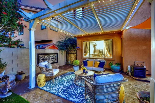326 Caneflower Ct, North Las Vegas, NV 89031 - view of patio / terrace with an outdoor living space and a pergola