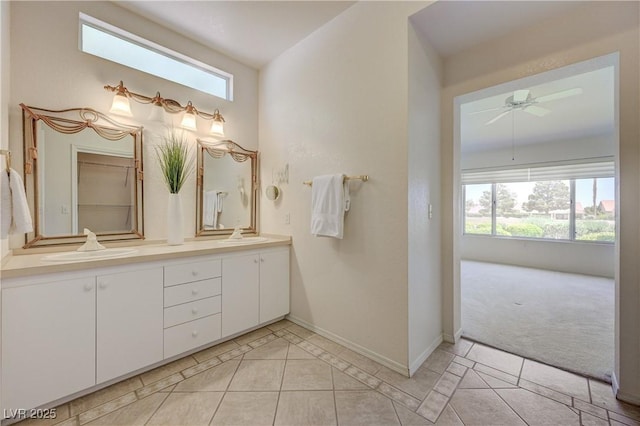 2808 Crown Ridge Dr, Las Vegas, NV 89134 - bathroom with double vanity, tile patterned flooring, and ceiling fan