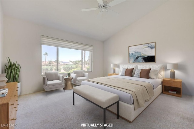 2808 Crown Ridge Dr, Las Vegas, NV 89134 - bedroom with vaulted ceiling, carpet, and a ceiling fan