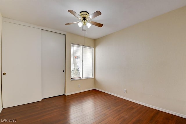 6822 Garden Grove Ave, Las Vegas, NV 89103 - unfurnished bedroom featuring wood finished floors, a closet, and a ceiling fan