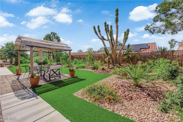 9237 Quail Ridge Dr, Las Vegas, NV 89134 - fenced backyard featuring a gazebo and a patio area