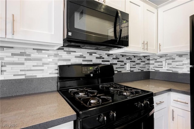 6006 Vegas Dr, Las Vegas, NV 89108 - kitchen with black appliances, white cabinetry, and decorative backsplash