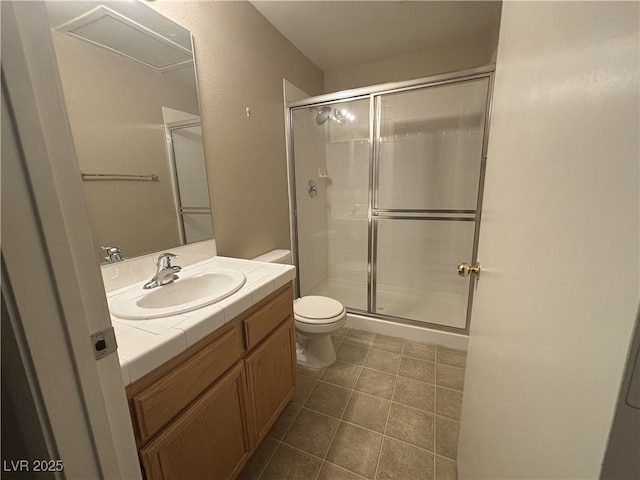 2050 N Los Feliz St Unit 170, Las Vegas, NV 89156 - bathroom with vanity, a stall shower, and tile patterned floors