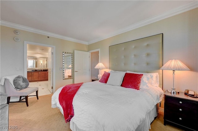 135 E Harmon Ave Unit 2721, Las Vegas, NV 89109 - bedroom with crown molding and connected bathroom