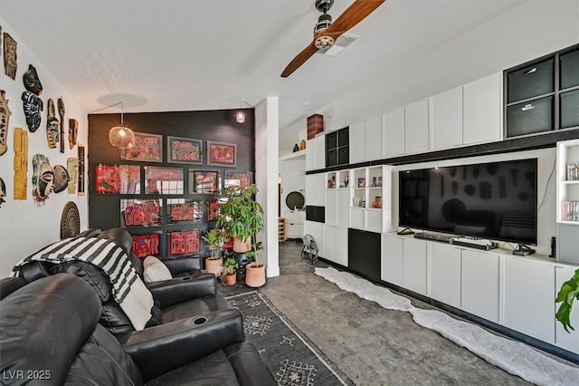 9151 Indian Breeze Dr, Las Vegas, NV 89129 - living area with concrete flooring and ceiling fan
