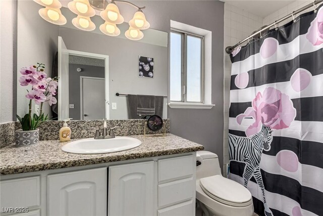 3158 Brockington Dr, Las Vegas, NV 89120 - full bathroom with vanity, a chandelier, and curtained shower