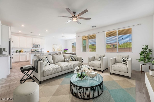 7124 Sayonara Vista St, North Las Vegas, NV 89084 - living area featuring recessed lighting, ceiling fan, and light wood finished floors