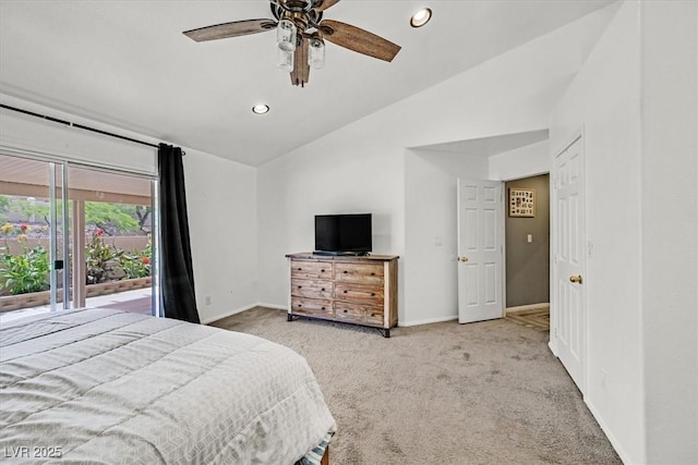 100 Crossfoot Terrace Ct, Henderson, NV 89002 - bedroom featuring lofted ceiling, carpet floors, access to exterior, recessed lighting, and ceiling fan