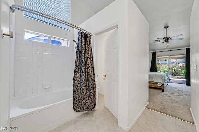 100 Crossfoot Terrace Ct, Henderson, NV 89002 - full bathroom featuring shower / bath combo, ensuite bathroom, and ceiling fan