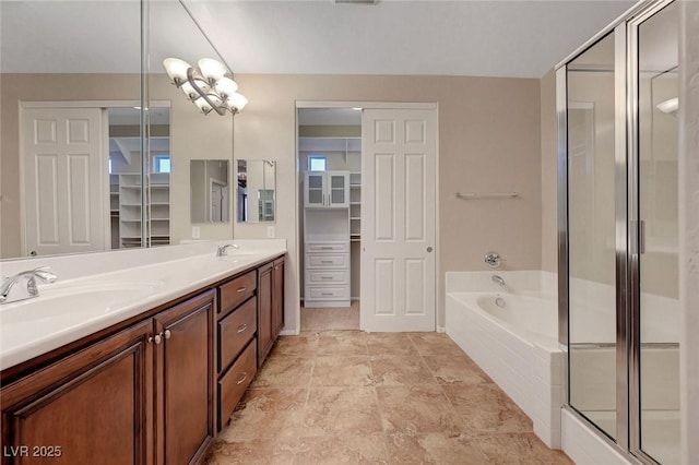 7856 Carysford Ave, Las Vegas, NV 89178 - bathroom with a garden tub, double vanity, and a shower stall