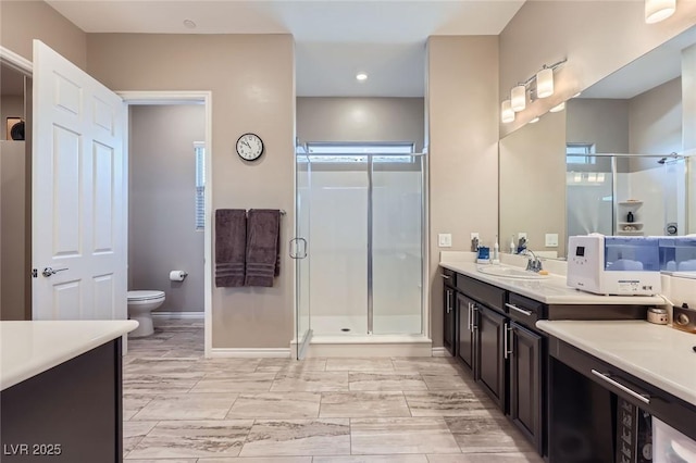 800 Rosewater Dr, Henderson, NV 89011 - bathroom with a stall shower, vanity, and recessed lighting