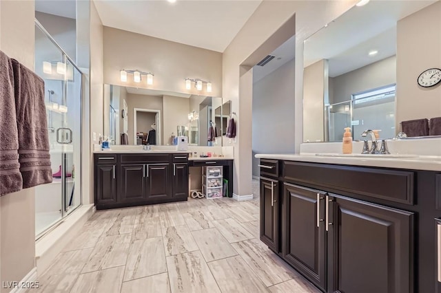 800 Rosewater Dr, Henderson, NV 89011 - bathroom with a stall shower and two vanities