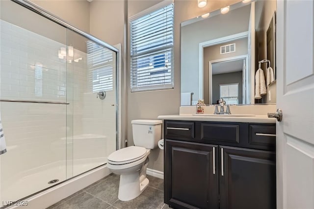 800 Rosewater Dr, Henderson, NV 89011 - bathroom with tile patterned flooring, a shower stall, vanity, and a chandelier