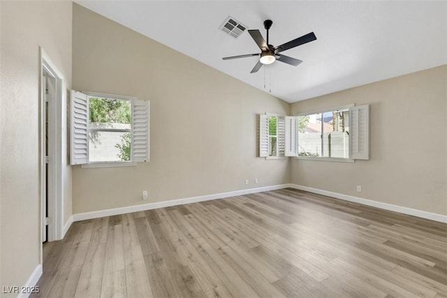 6035 Shadow Oak Dr, North Las Vegas, NV 89031 - empty room with lofted ceiling, light wood finished floors, and ceiling fan