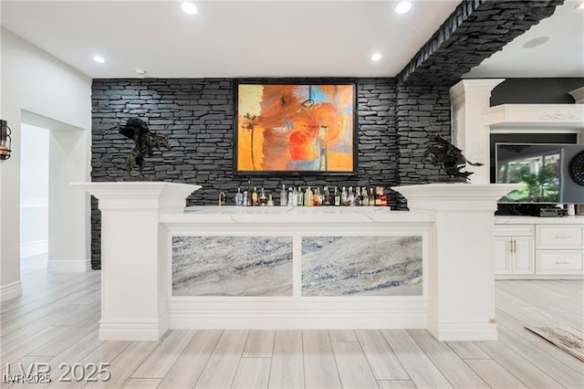 764 Ricota Ct, Henderson, NV 89012 - bar area with light wood-style flooring and recessed lighting