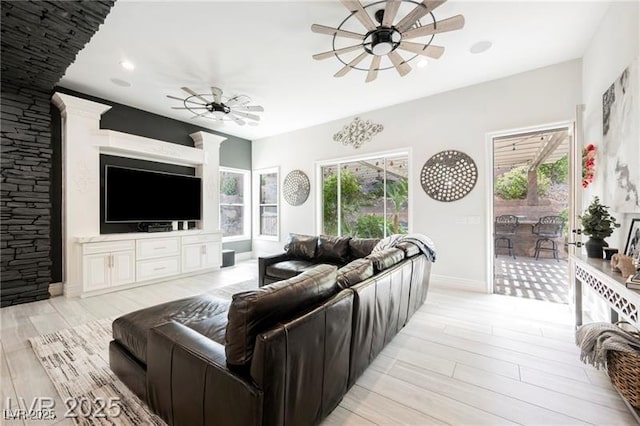 764 Ricota Ct, Henderson, NV 89012 - living area with a ceiling fan, healthy amount of natural light, ornate columns, and recessed lighting