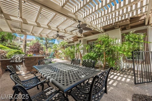 764 Ricota Ct, Henderson, NV 89012 - view of patio / terrace featuring outdoor dining space, a pergola, and ceiling fan
